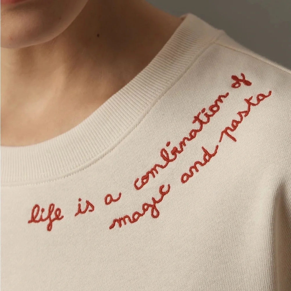 Anthropologie Cute Cream Sweatshirt with Red Embroidery - Picture 4 of 9